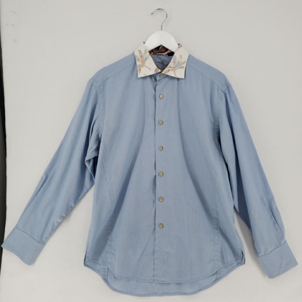 Robert Graham Embroidered Button Front Shirt Size Large in Blue